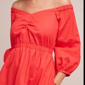 Anthropologie Off-Shoulder Red Midi Dress